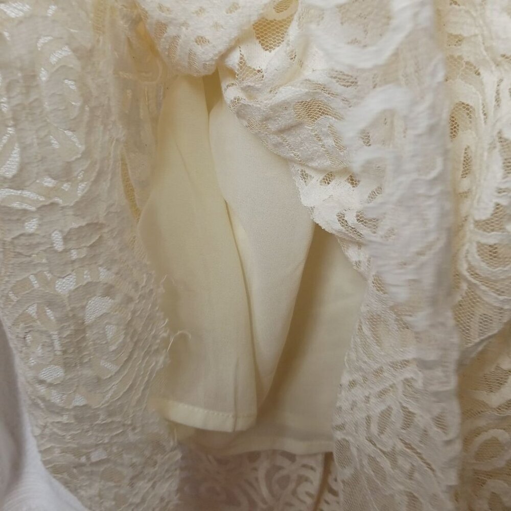 Hazel Sleeveless Lace Dress W/ Tiered Skirt & Back Zipper Ivory Small - Picture 10 of 13